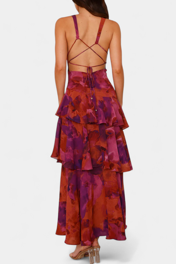 Robe Domenica en Georgette avec Décolleté en V et Couches Fluides
