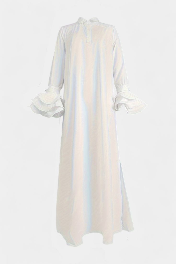 Ramona Robe Longue Urbaine avec Col Chemise et Manches Volantes