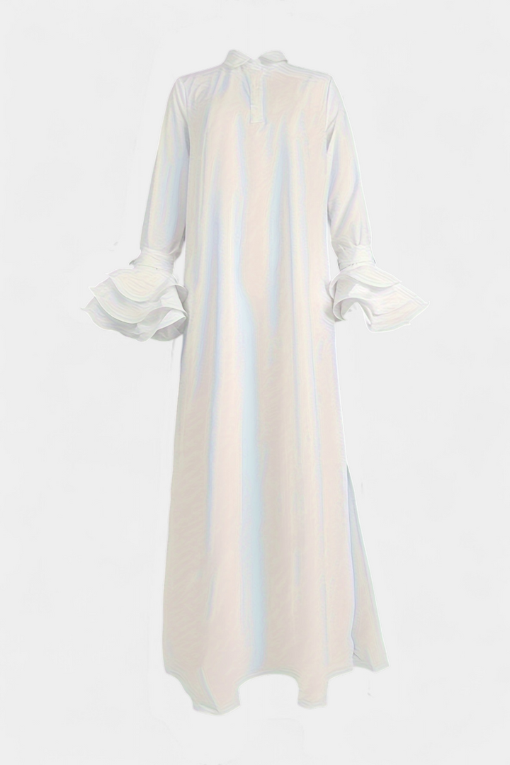 Ramona Robe Longue Urbaine avec Col Chemise et Manches Volantes