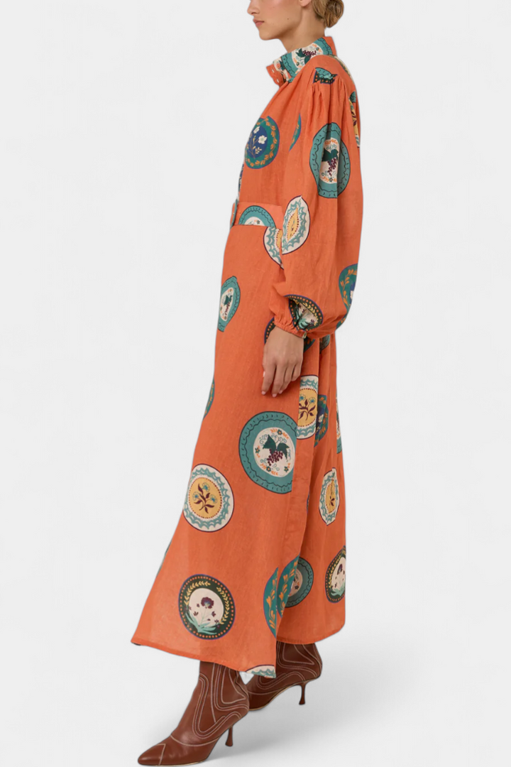 Robe Maxi Sibley en Lin avec Imprimé Exclusif et Ceinture