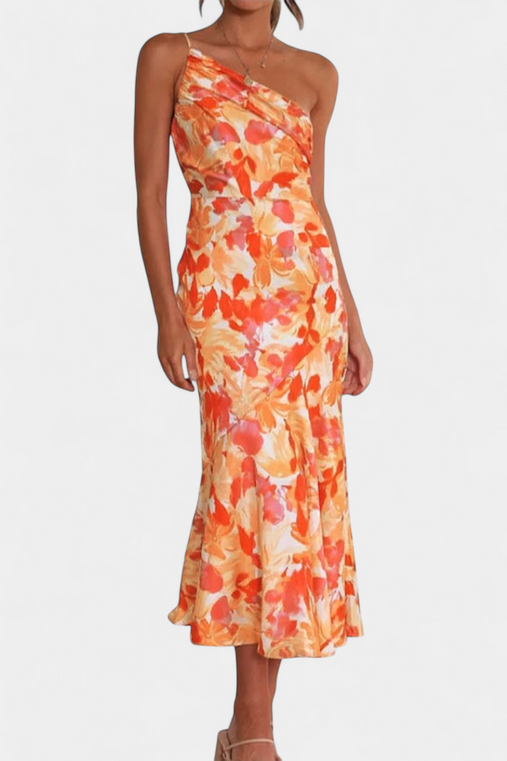 Robe Asymétrique à Une Épaule avec Imprimé Floral Reya