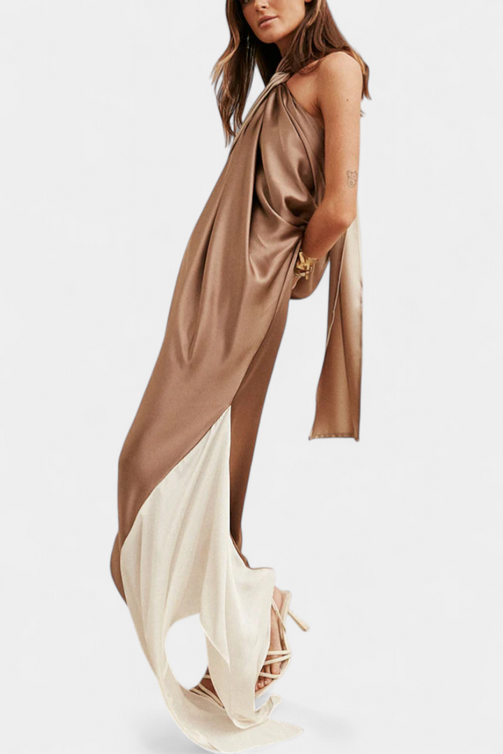 Robe Maxi Irrégulière en Coloris Bloc avec Dos Nu