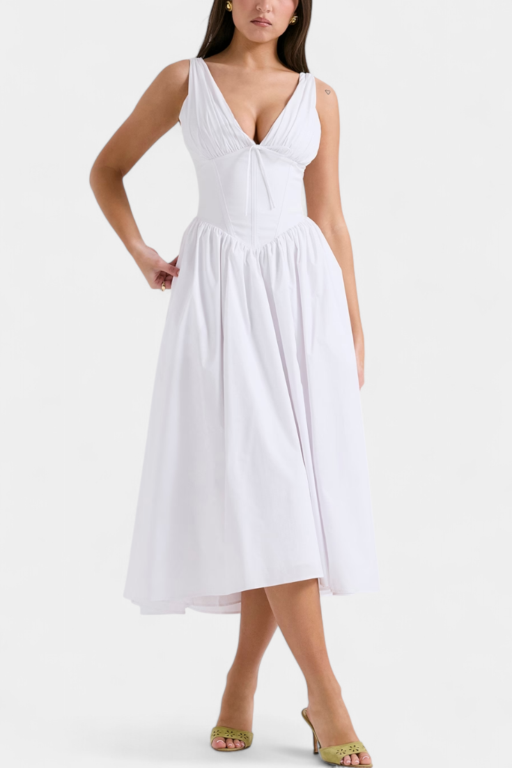 Robe Midi Margie à Décolleté en V et Imprimé Floral Romantique