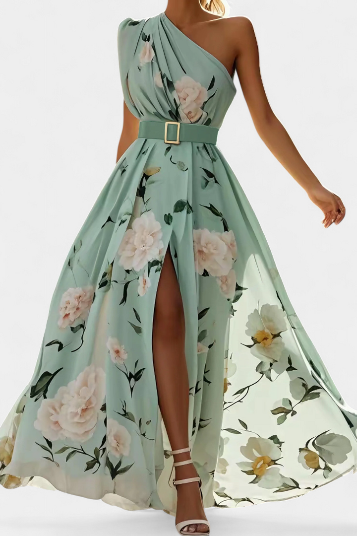 Nila Robe Florale avec Fronces et Fente en Chiffon