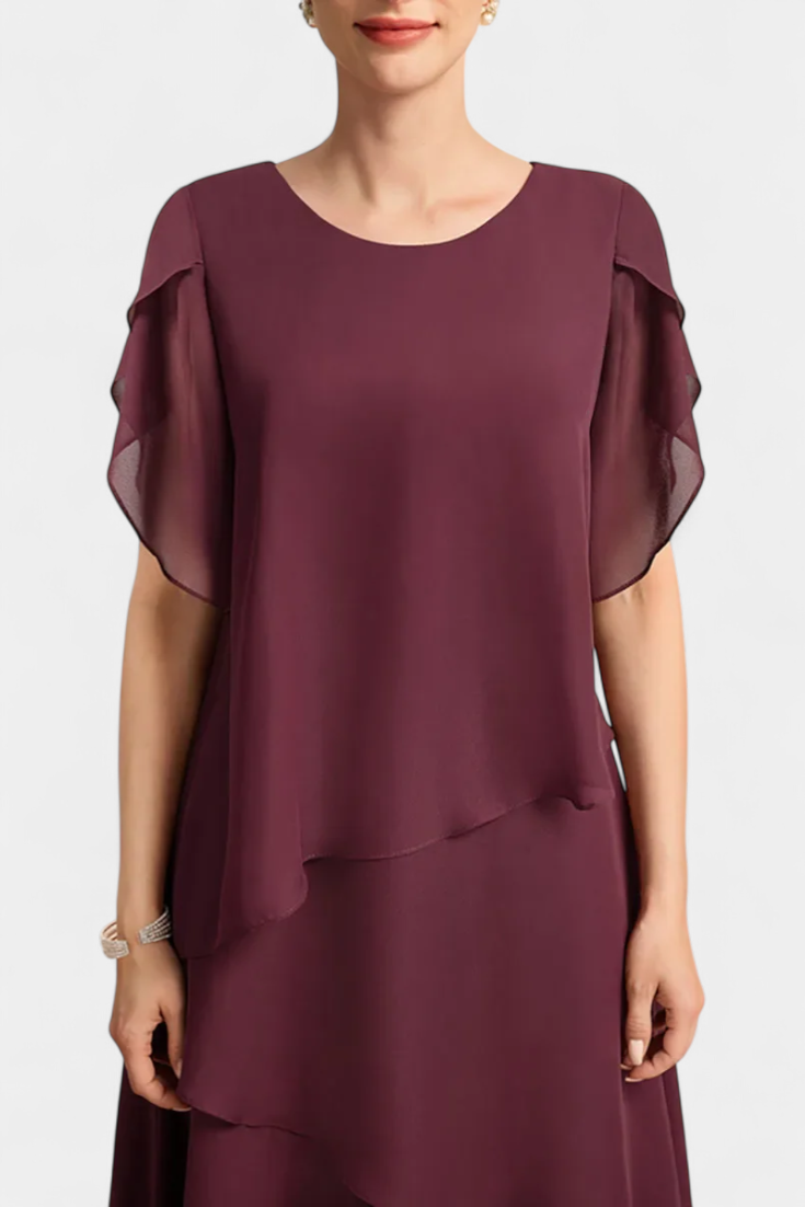 Robe Asymétrique en Chiffon Cornelia avec Silhouette Flottante