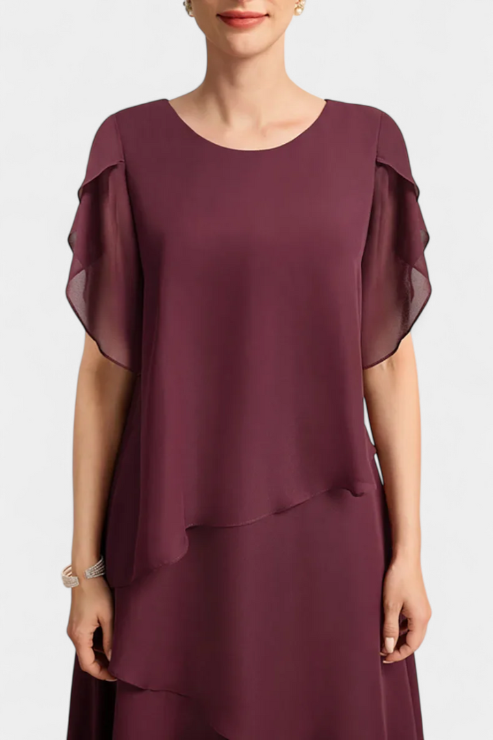 Robe Asymétrique en Chiffon Cornelia avec Silhouette Flottante