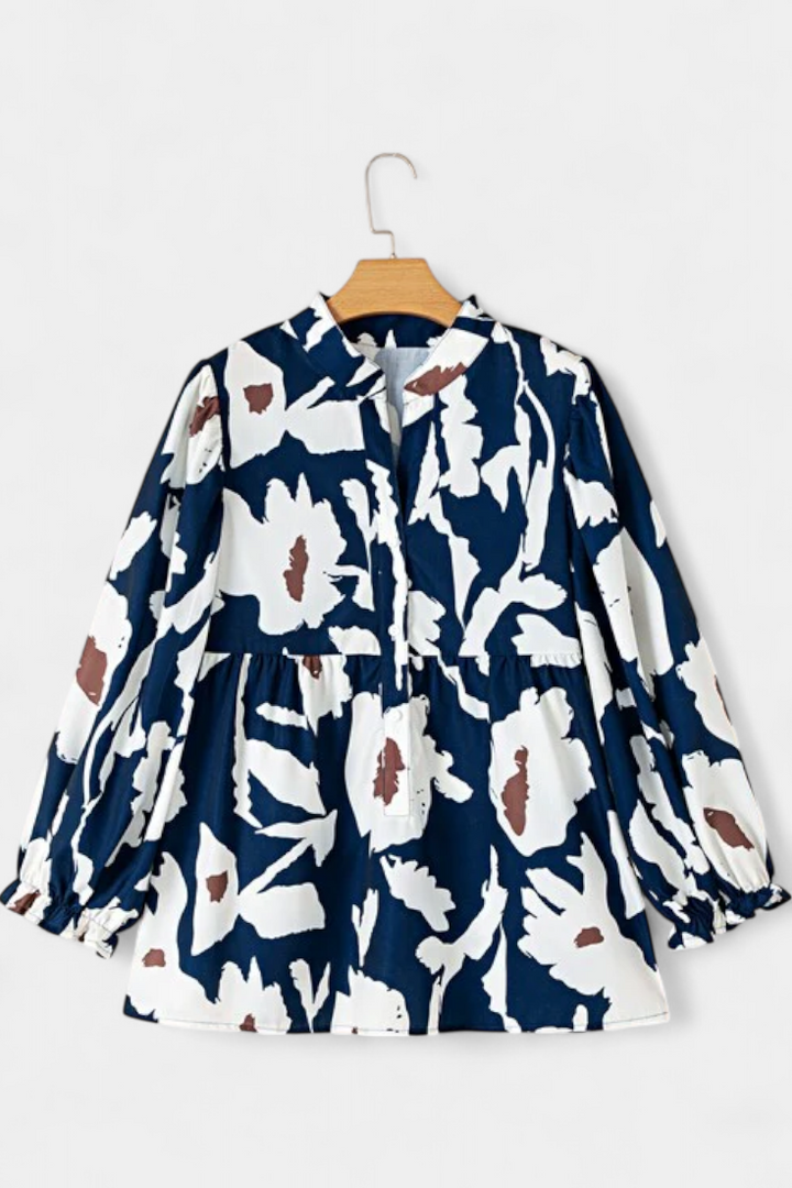 Filomena Blouse à Boutonnage Partiel et Manches Bouffantes en Imprimé Floral Abstrait