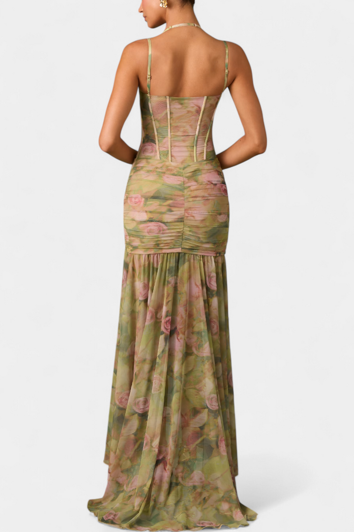Robe Maxi Florale Asymétrique Amryn avec Volants