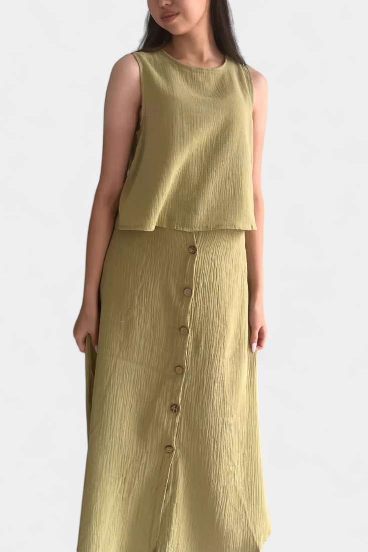 Naha Ensemble en Coton avec Gilet et Boutons Frontaux