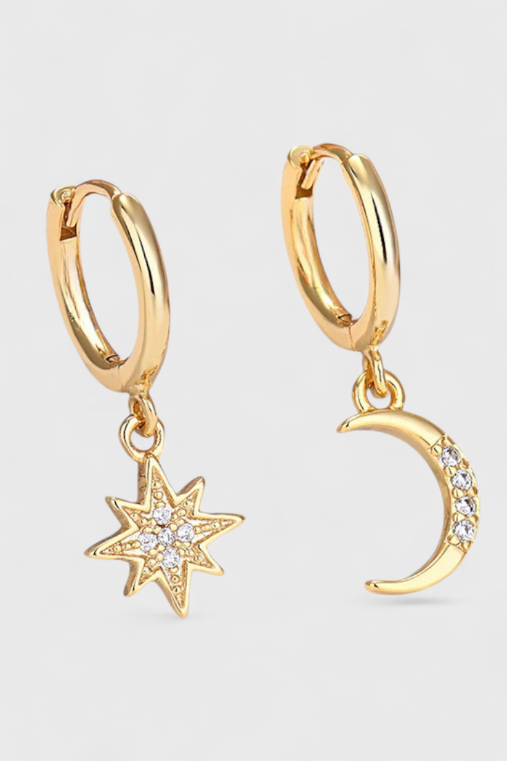 Boucles d'Oreilles Célestes Étoile et Lune