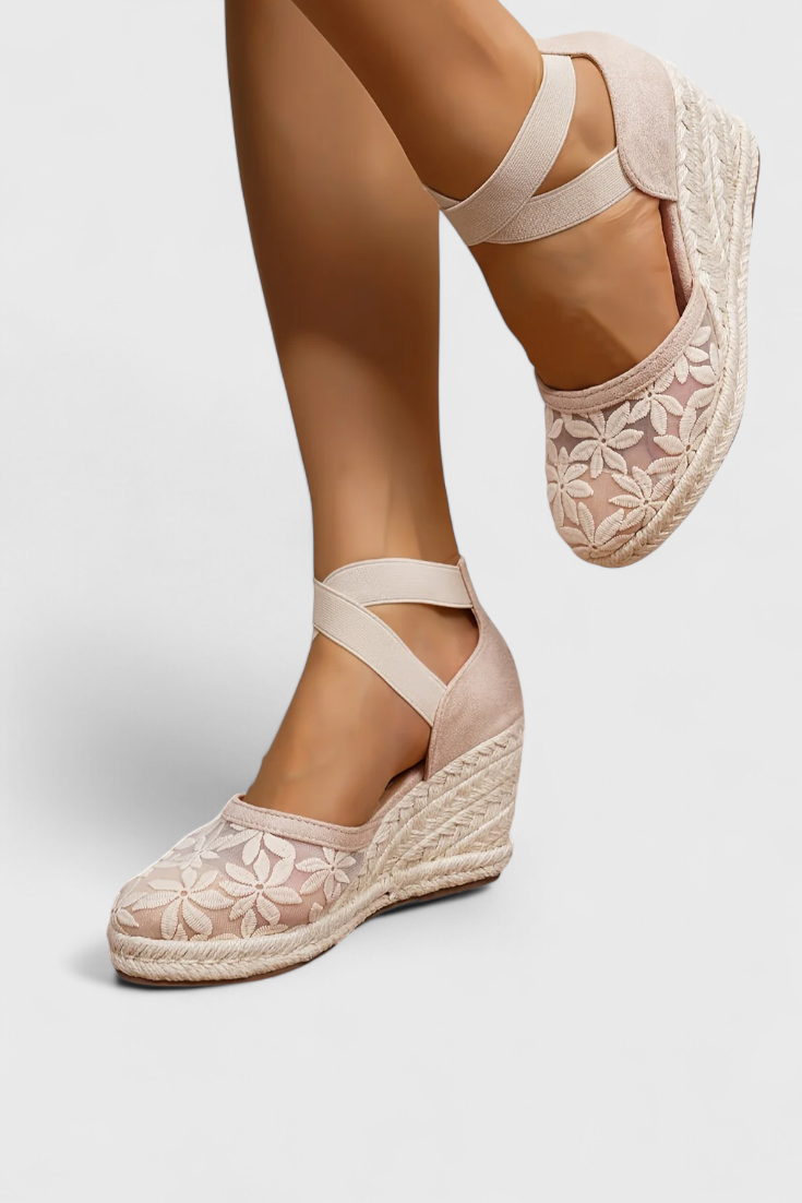 Sandales Orthopédiques Phylis avec Maille Florale et Plateforme à Talon
