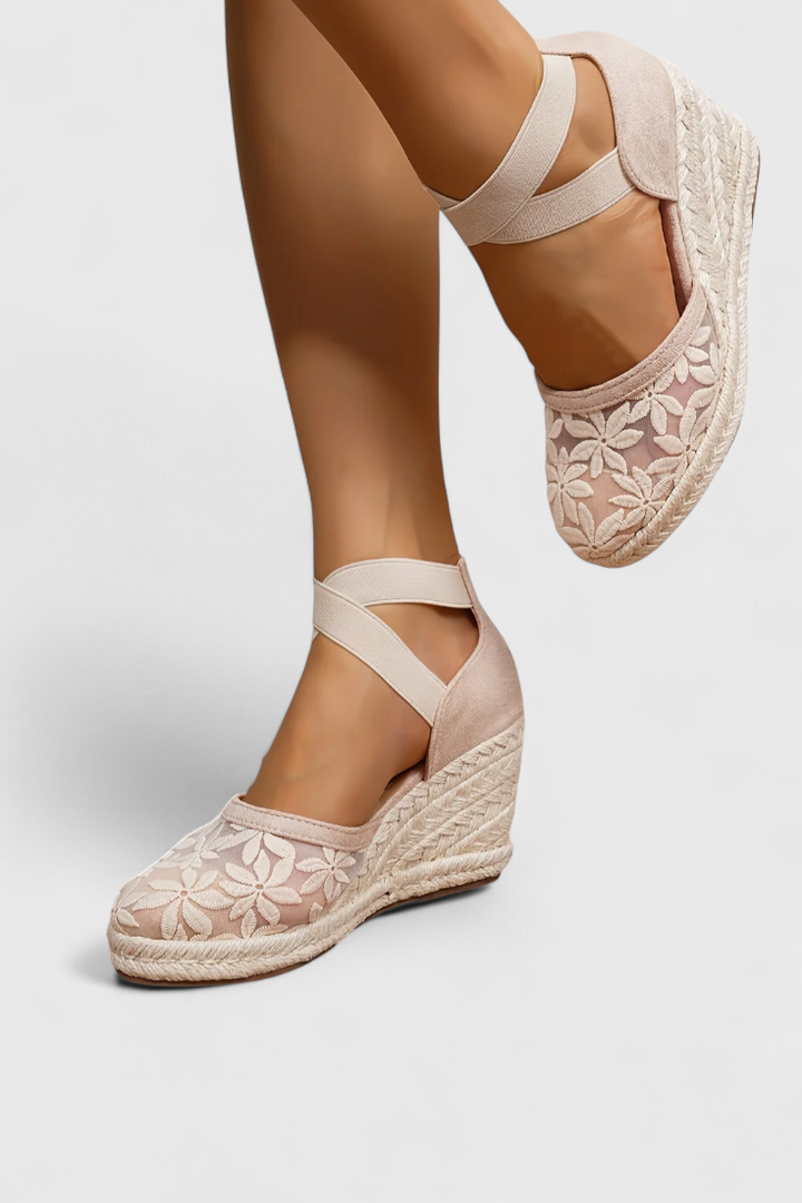 Sandales Orthopédiques Phylis avec Maille Florale et Plateforme à Talon