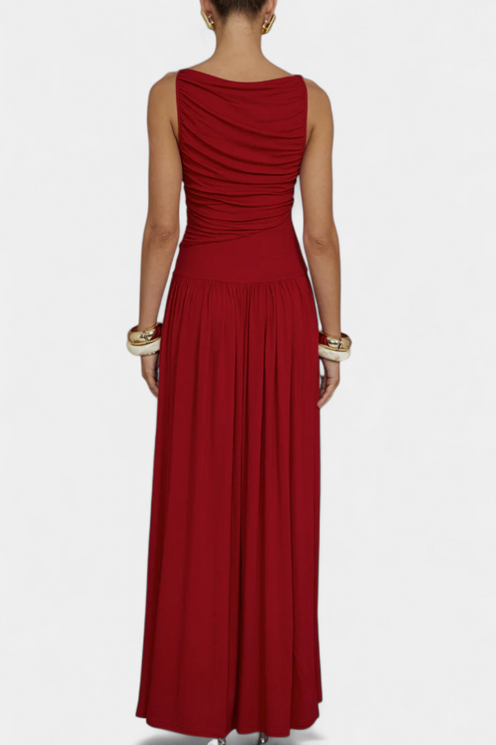 Maddy Robe Maxi sans Manches avec Drapé Latéral
