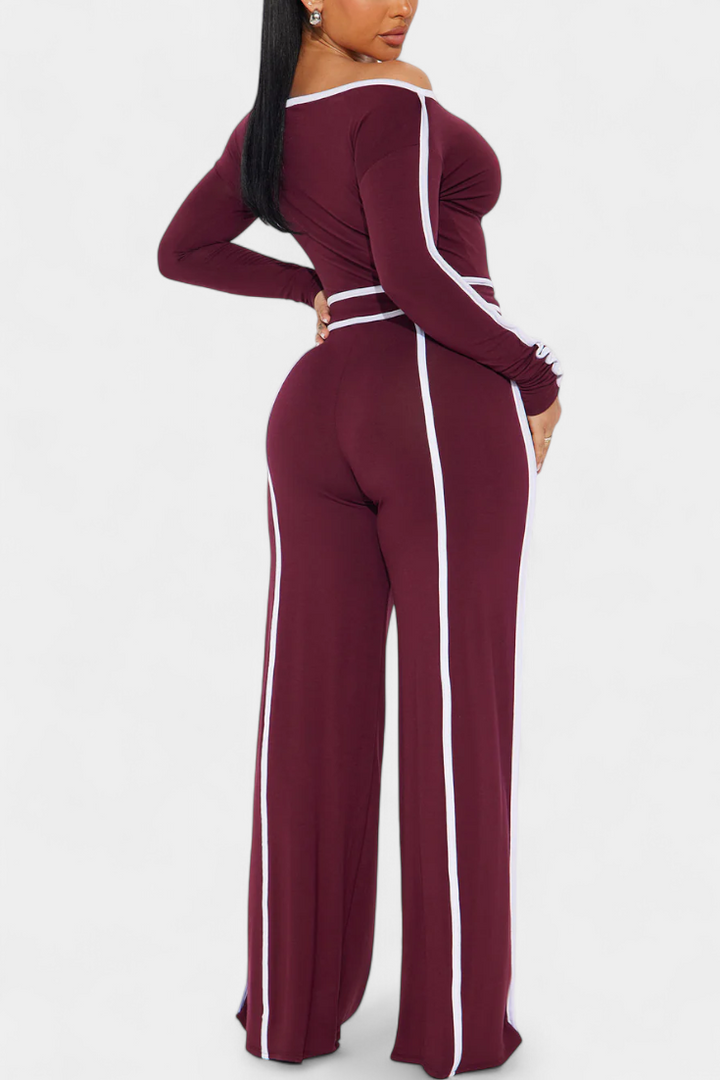 Krystelle Ensemble Off-Shoulder avec Pantalon à Coupe Droite
