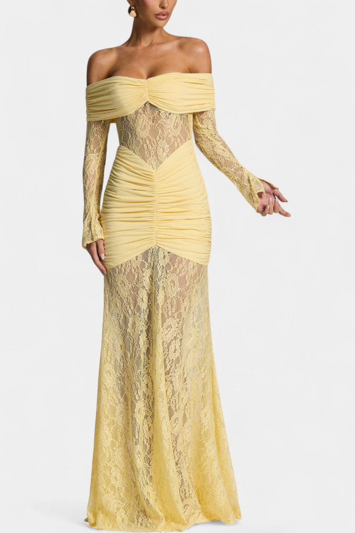 Bruma Robe Maxi en Dentelle avec Volants sans Bretelles