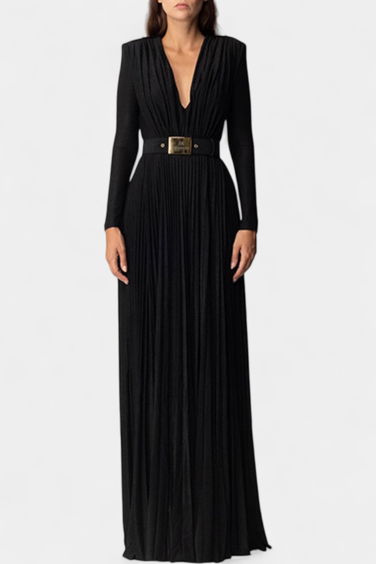 Raisa Robe Longue Plissée avec Décolleté Profond