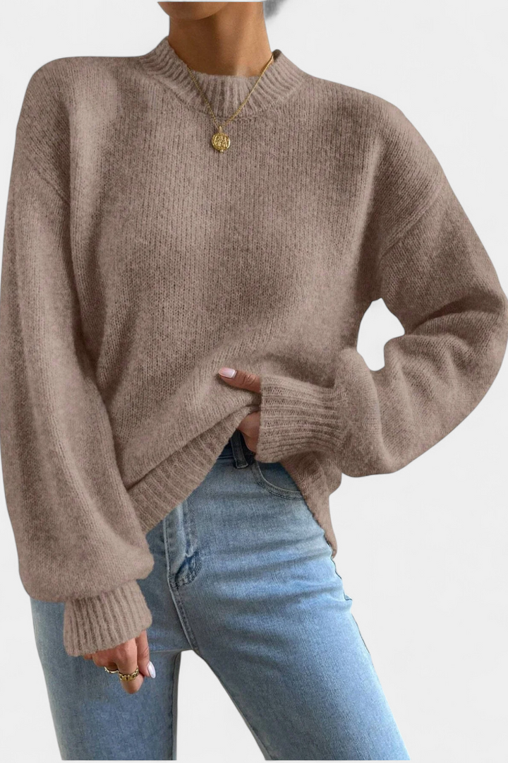 Pull Mae à Col Rond avec Manches Bouffantes