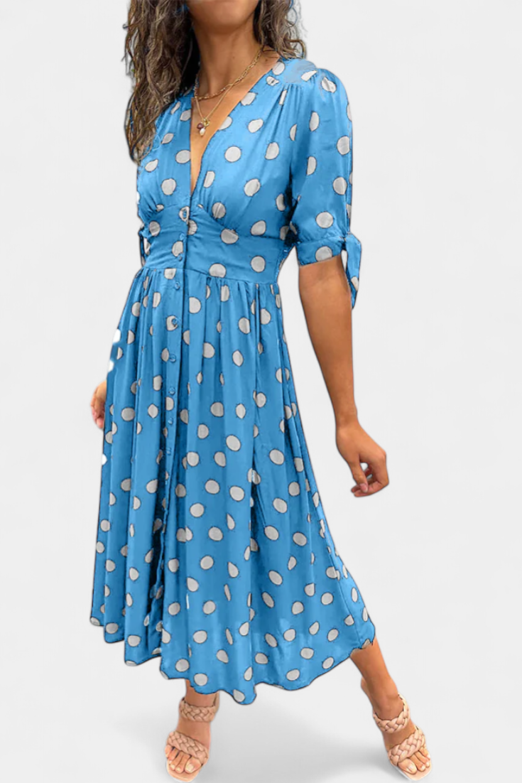Robe Midi à Pois Lizzie avec Décolleté en V Profond