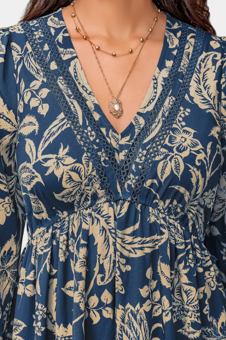 Robe Maxi Bohémienne Lunetta avec Imprimé Floral et Manches Bouffantes