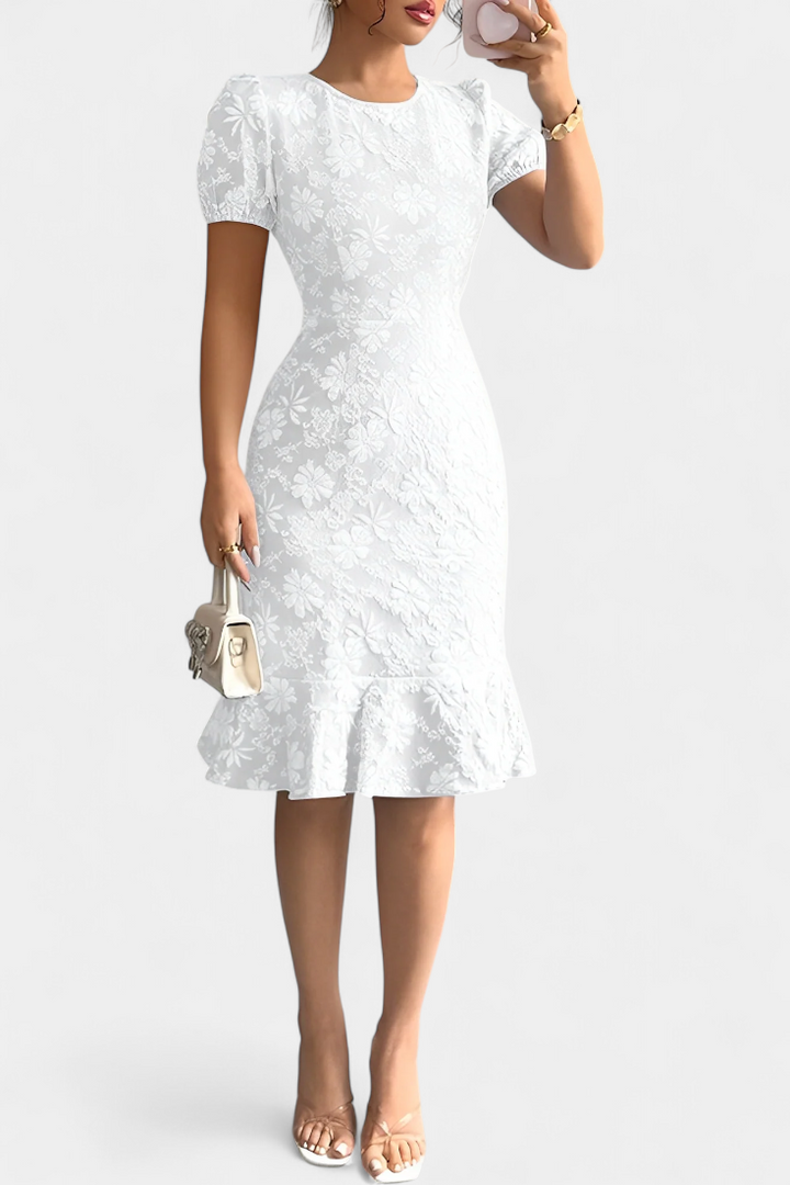 Robe Midi Bodycon Champel avec Manches Bouffantes