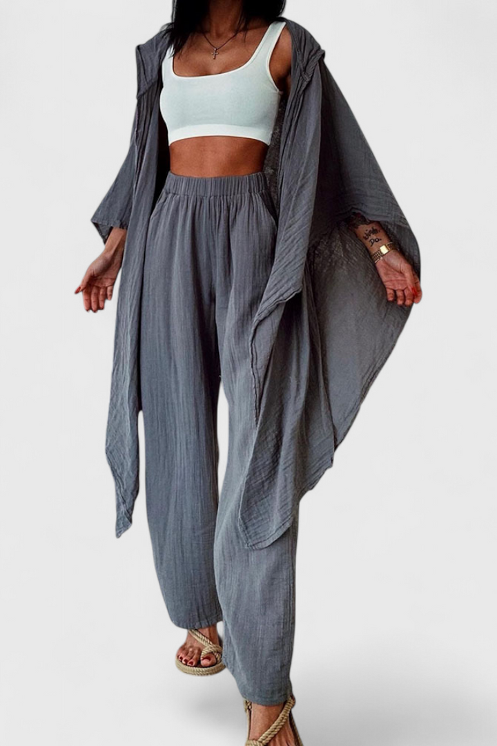 Ensemble Décontracté Henley de Deux Pièces avec Cardigan