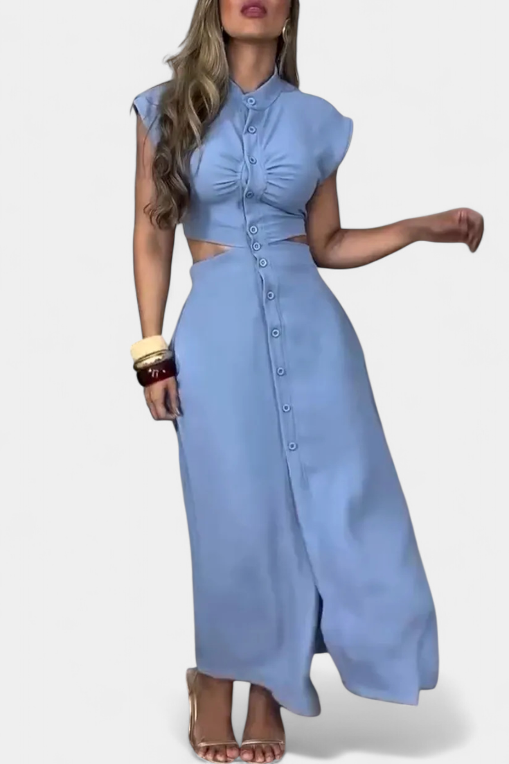 Griselda Robe Midi avec Boutons et Taille Ouverte