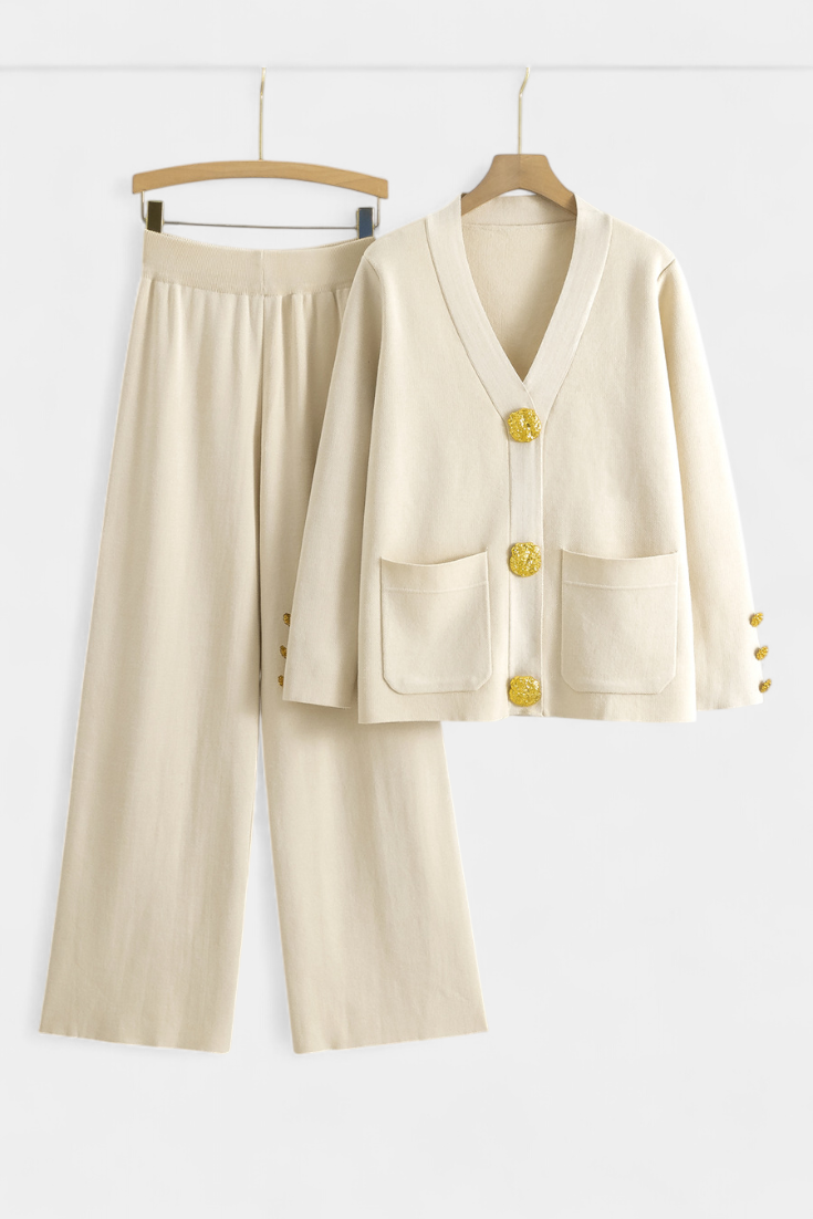 Aireen Ensemble en Tricot avec Cardigan et Pantalon à Jambes Larges