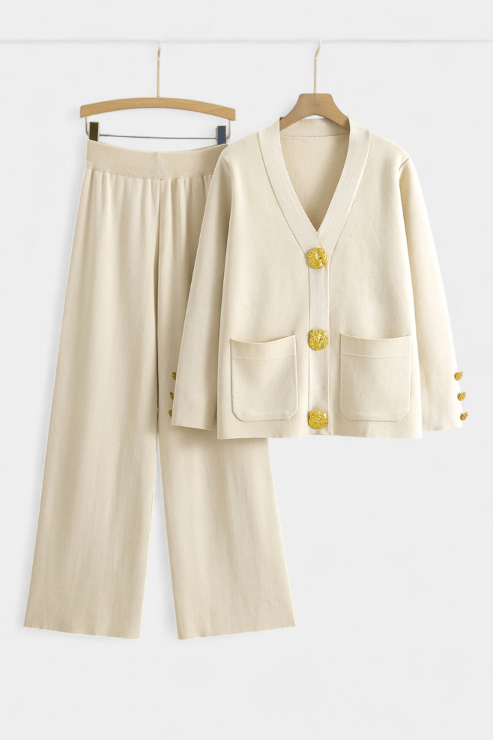 Aireen Ensemble en Tricot avec Cardigan et Pantalon à Jambes Larges