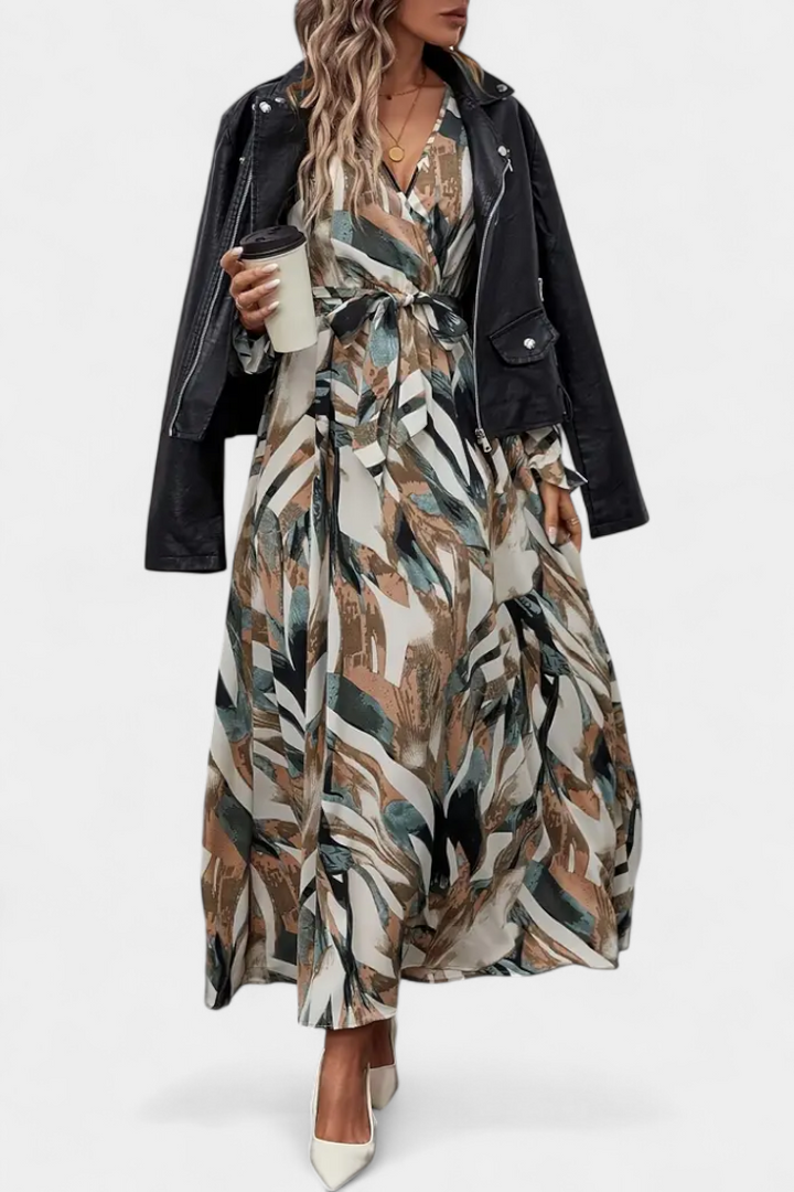 Robe Longue à Manches Longues Basel avec Décolleté en V