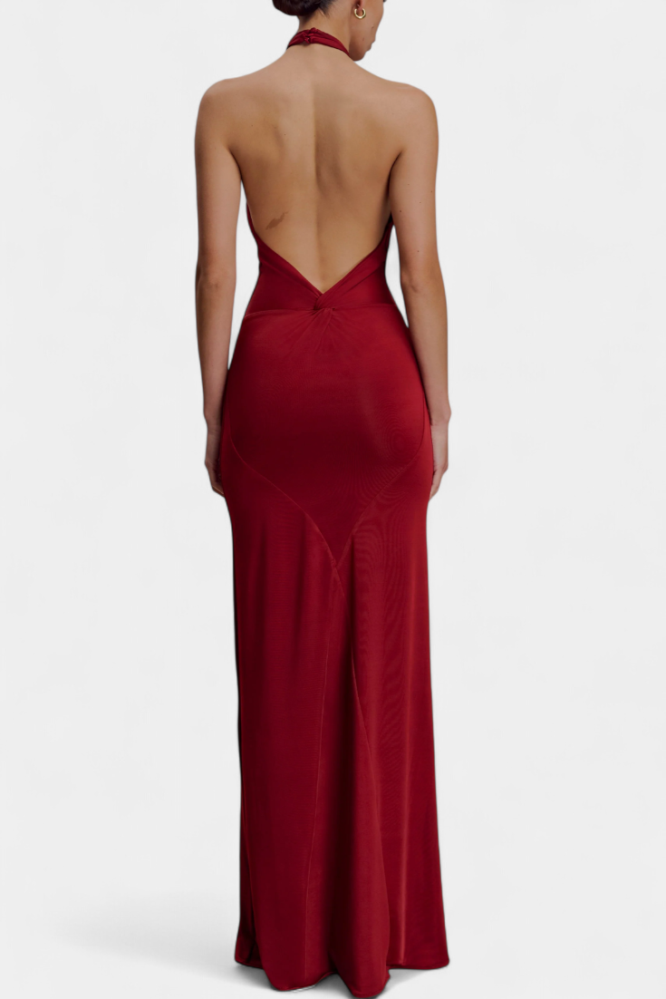 Robe Halter Ajustée Trinity avec Fronces et Dos Nu