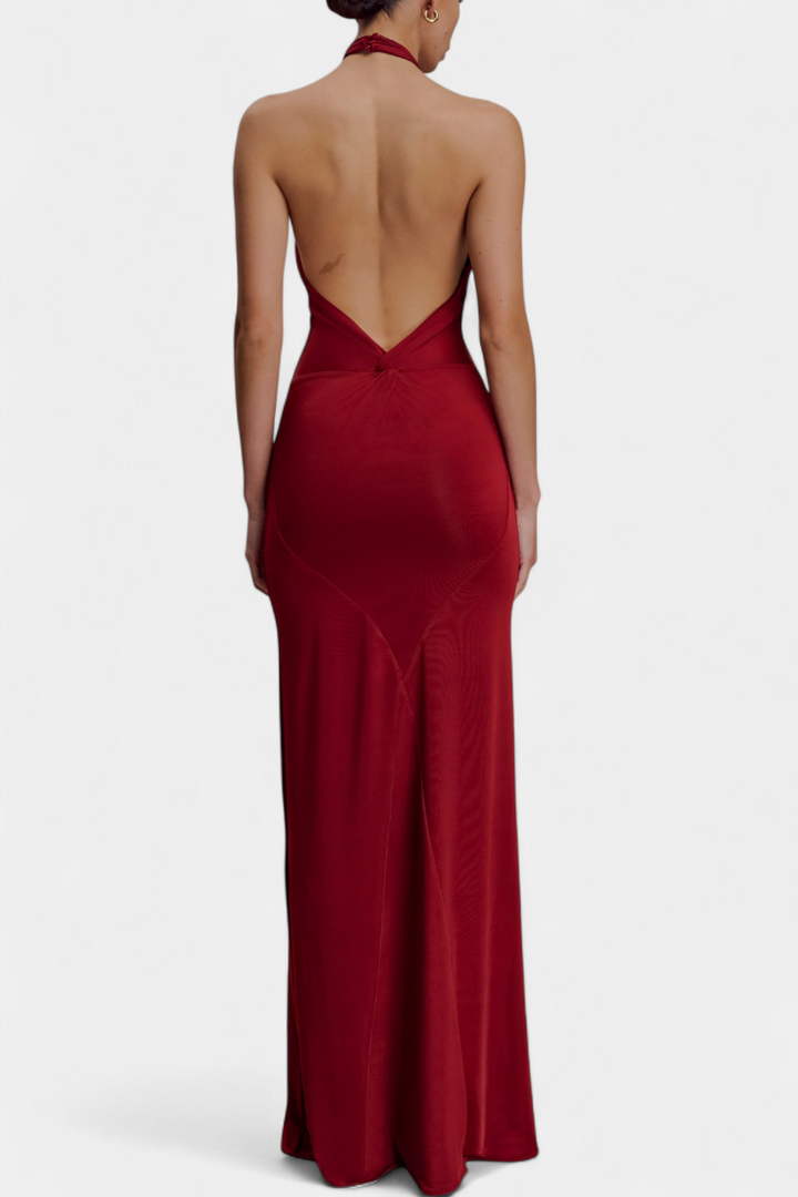 Robe Halter Ajustée Trinity avec Fronces et Dos Nu