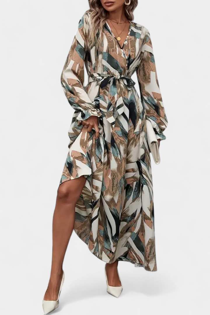 Robe Longue à Manches Longues Basel avec Décolleté en V