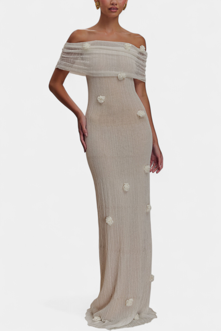 Barbara Robe Maxi en Tricot Off-Shoulder