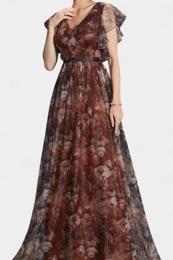 Robe Longue Aérée en Chiffon avec Imprimé Floral Mariana