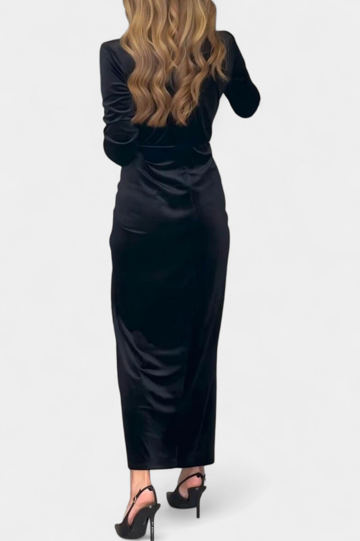 LaVerna Robe Longue en Velours Doré avec Col en V