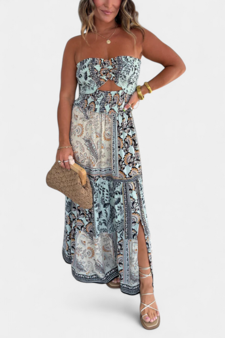 Robe Longue Imprimée Edurne avec Décolleté Bustier