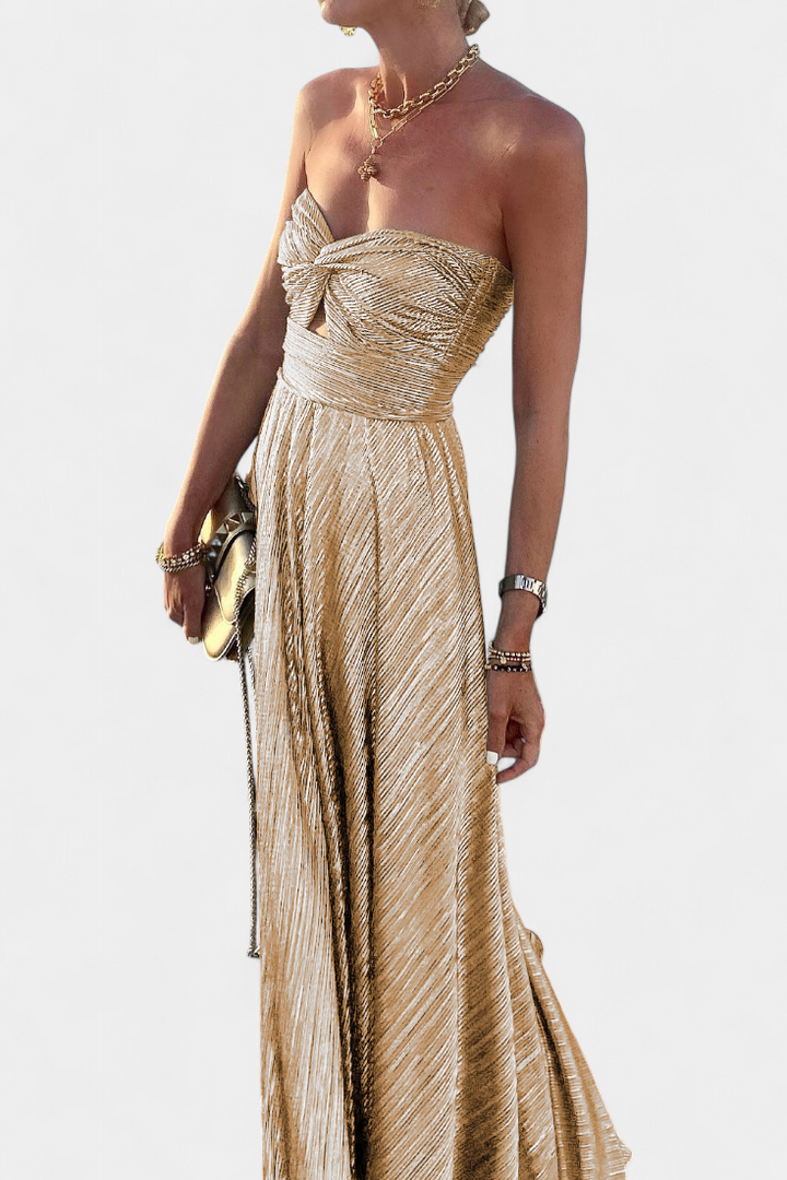 Robe Longue Sans Manches Onelia en Tissu Métallisé