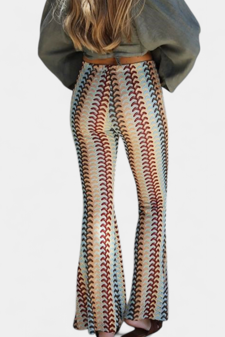 Pantalon Carlie Évasé Imprimé Rétro
