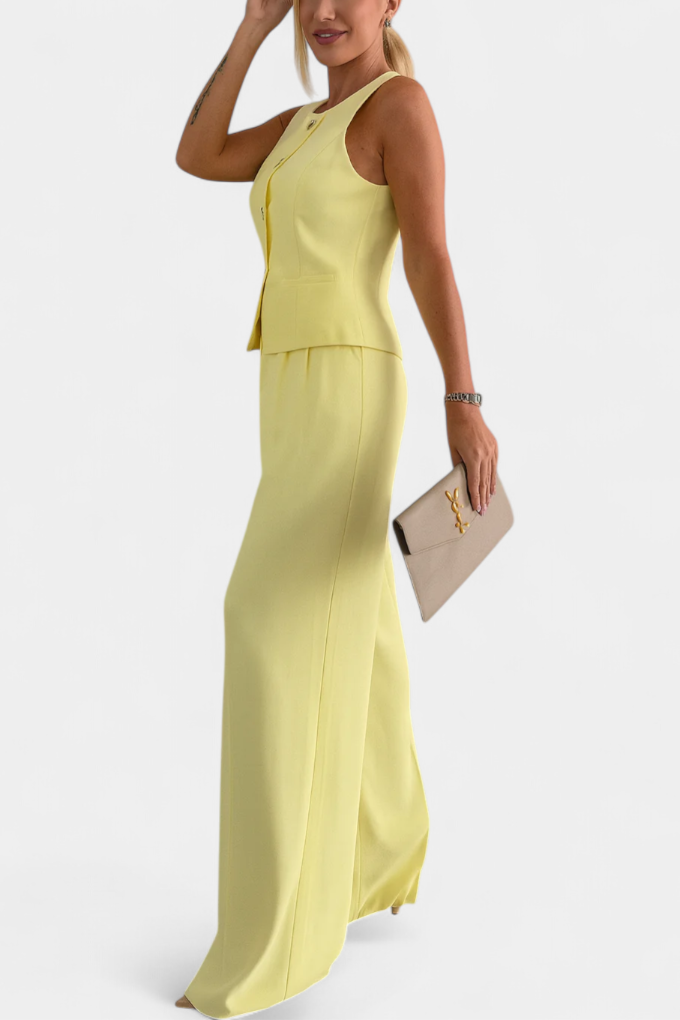 Ensemble Élégant Paloma de 2 Pièces avec Blouse Sans Manches et Pantalon Fluide