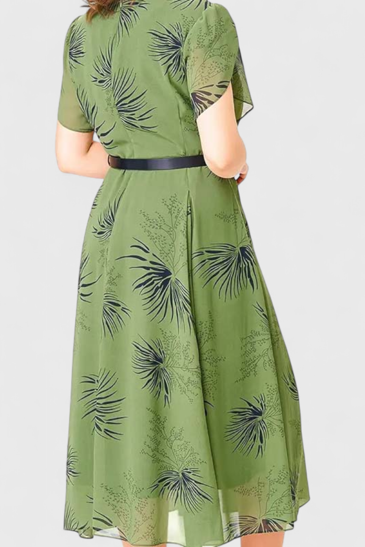 Robe Midi en Chiffon Vert Lupita avec Coupe en A