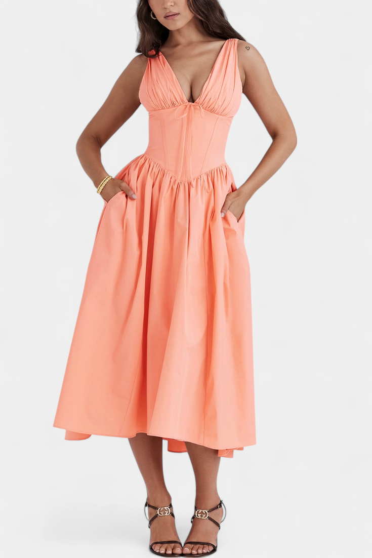 Robe Midi Margie à Décolleté en V et Imprimé Floral Romantique