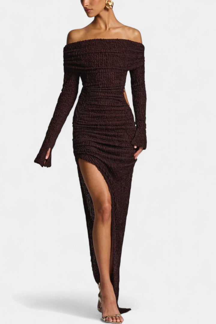 Fiammetta Robe Maxi Ruchée avec Découpe et Fente Haute