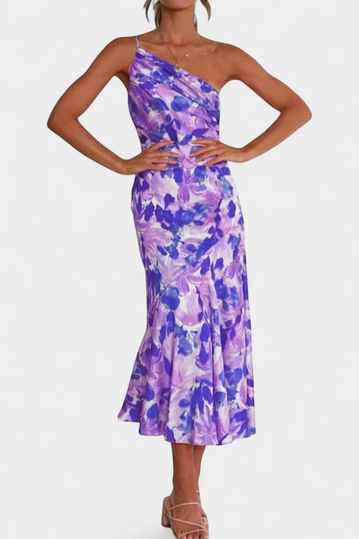 Robe Asymétrique à Une Épaule avec Imprimé Floral Reya