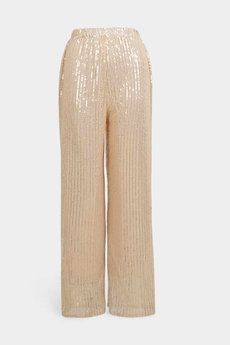Elva Pantalons à Paillettes Taille Haute et Coupe Ample