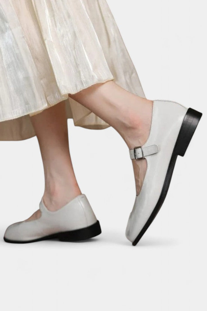 Martha Mary Janes en Cuir avec Bout Fendu