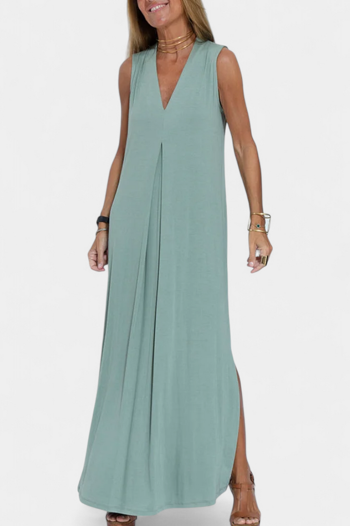 Robe Maxi Sans Manches Felisa en Couleur Unie et Silhouette Élégante