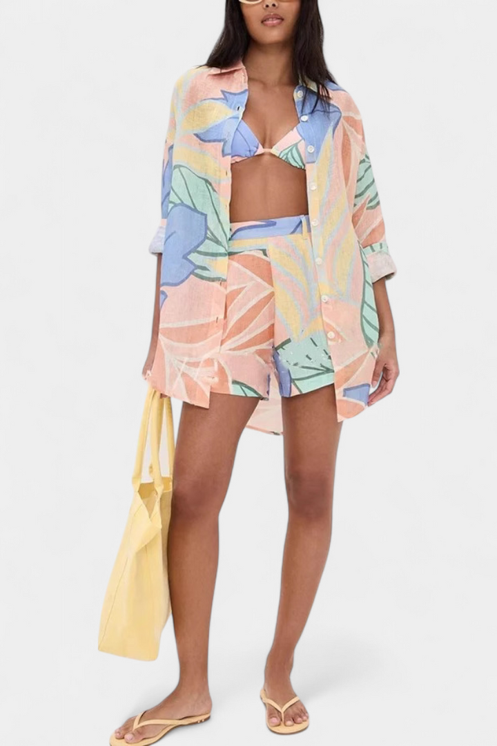 Lumina Ensemble Tropical avec Chemise Ample et Shorts Taille Haute
