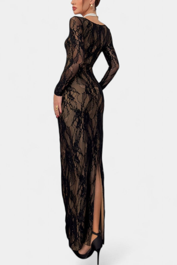 Adoria Robe Longue en Dentelle avec Col Carré