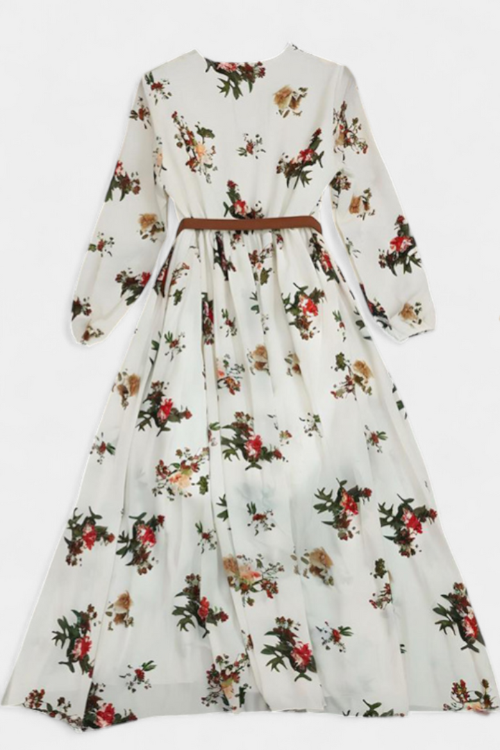 Robe Maxi Florale Amanda avec Col en V et Manches Longues