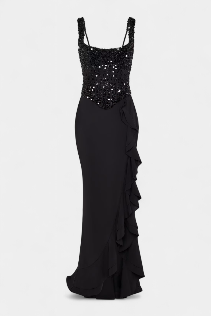 Cindy Robe Midi Corset avec Volants Asymétriques
